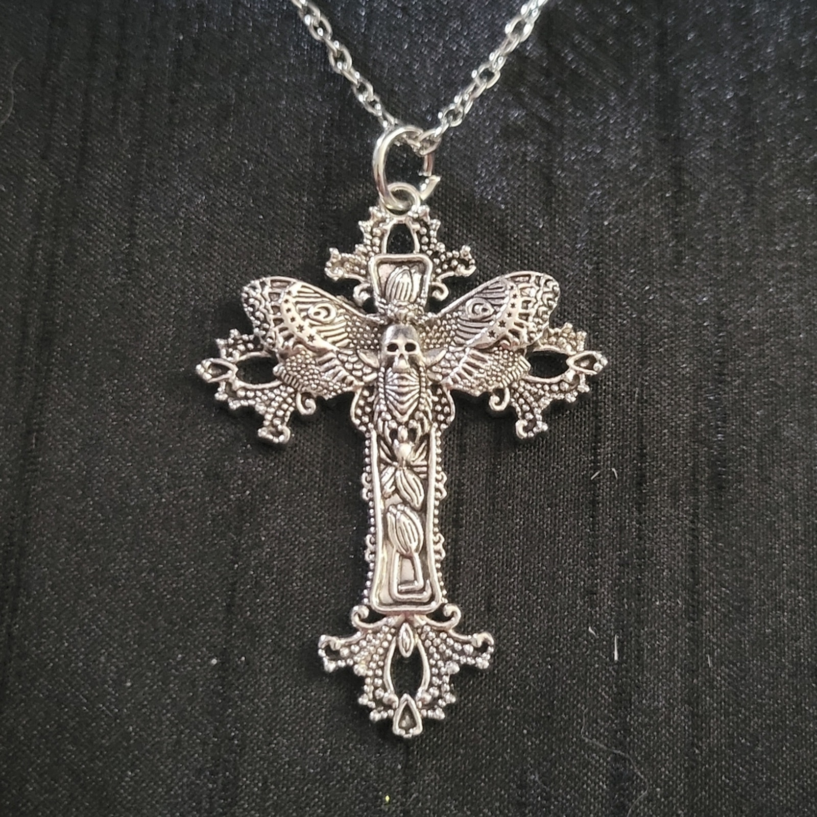 Death Moth Skull Crucifix Cross Necklace